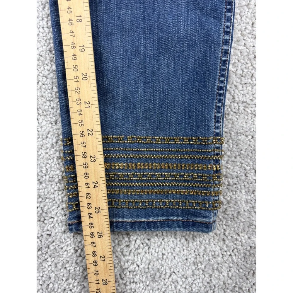 White House Black Market The Slim Crop High Rise Beaded‎ Hem Jeans Blue Womens 2
